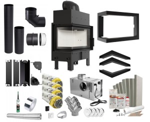 Kominek powietrzny stalowy KRATKI FLOKI M lewy 10 kW CAŁY ZESTAW RAMKA DGP 