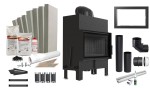 Kominek powietrzny wkład kominkowy FLOKI M CZARNE WYŁOŻENIE 10 KW Ø 200 CAŁY ZESTAW  Z RAMKĄ 22 PŁYTY